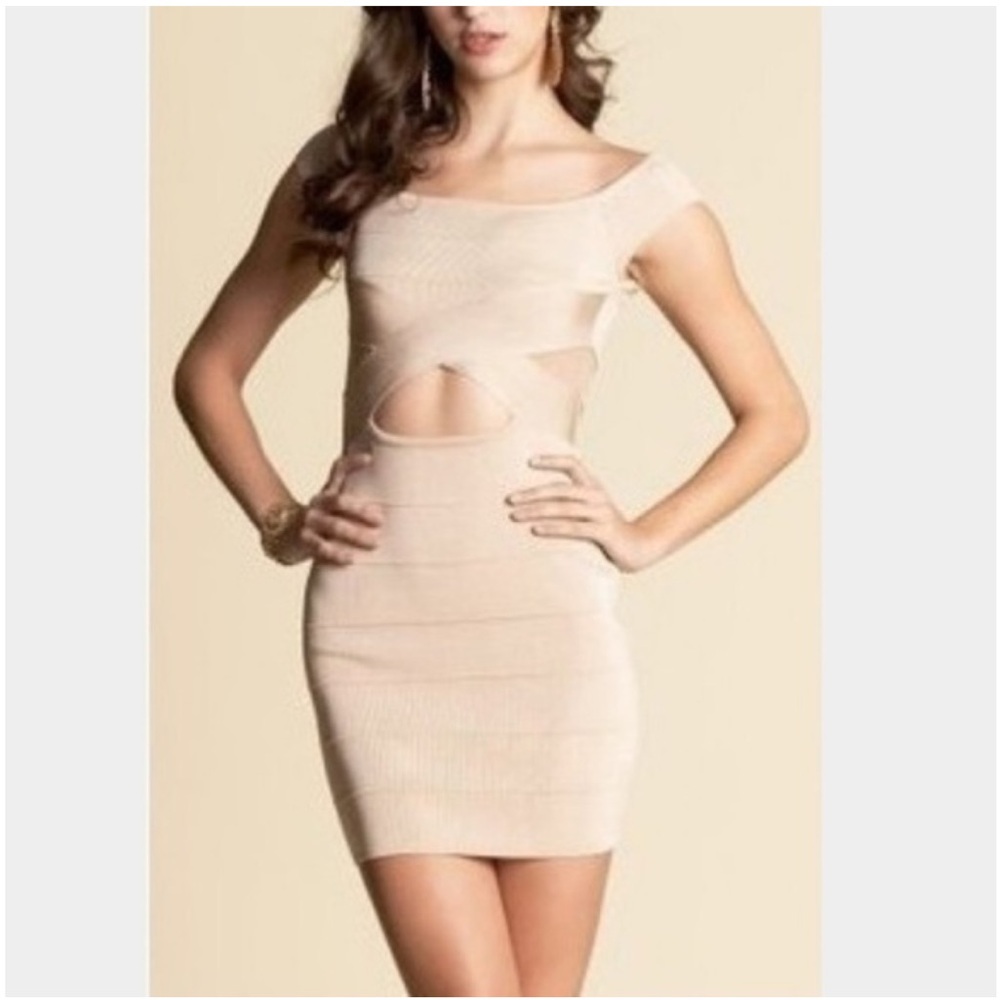 Bebe Beige Cut-Out Knit Dress